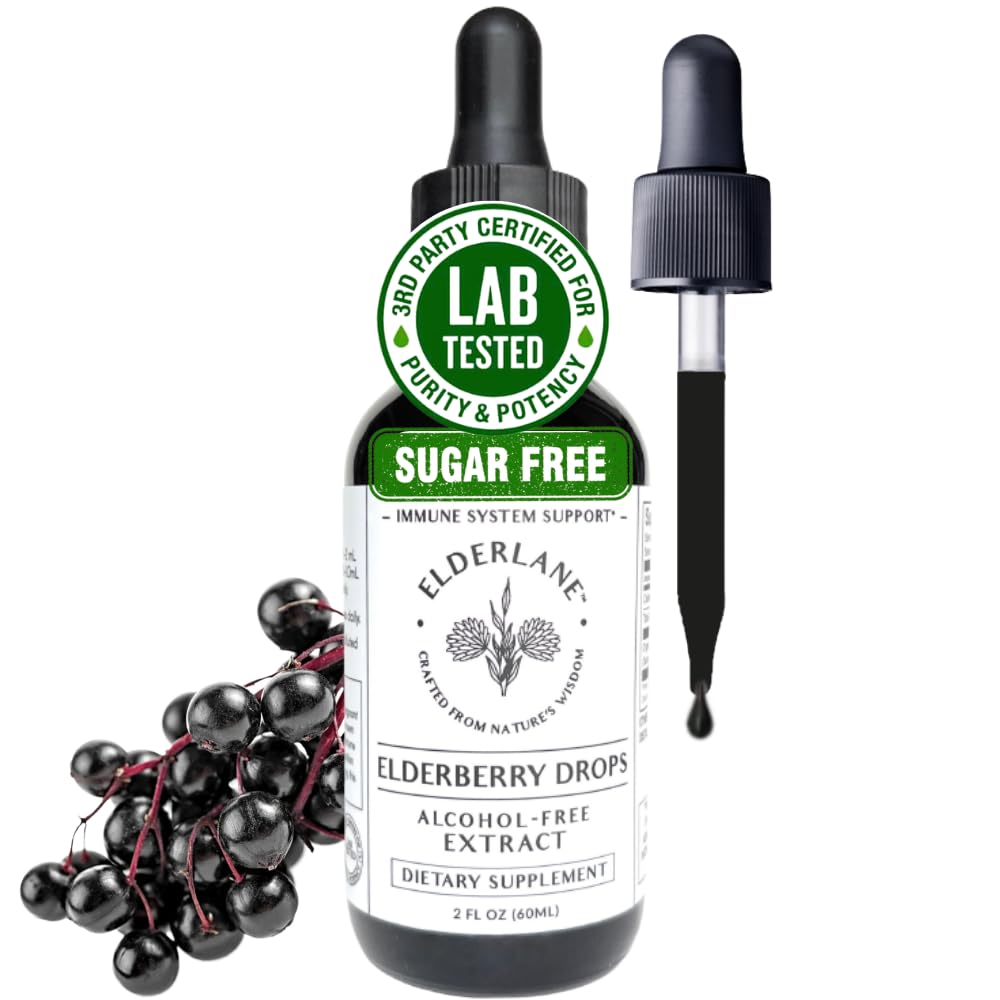 Elderlane Elderberry Drops bottle on a white background
