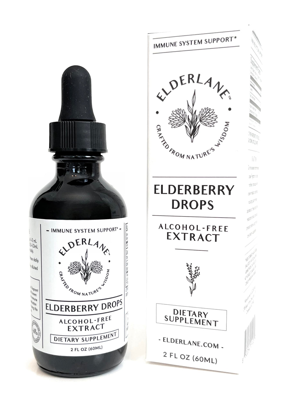 Final packaging image showing Elderlane Elderberry Drops branding