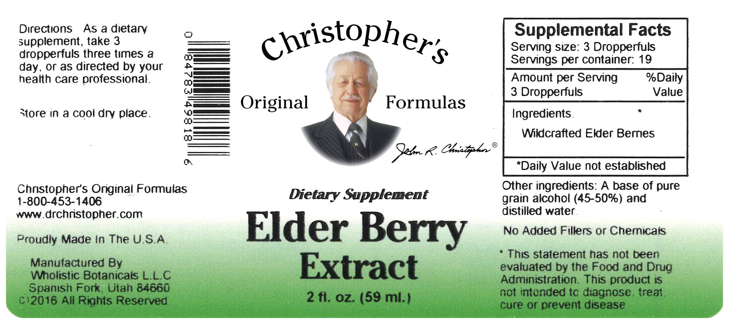 Different angle of Dr. Christopher Elderberry Extract 2 oz bottle