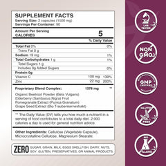Elderberry, grape seed, pomegranate, vitamin C and zinc ingredients