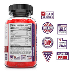 Close-up of elderberry gummy ingredients showing 125mg elderberry extract per serving