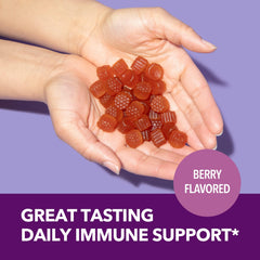 Close-up of ingredients: elderberry, vitamin C, and zinc