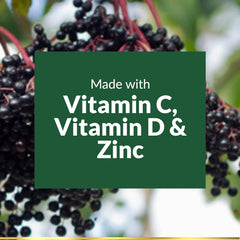 Vitamin A, C, D, E and Zinc blend graphic for elderberry gummies