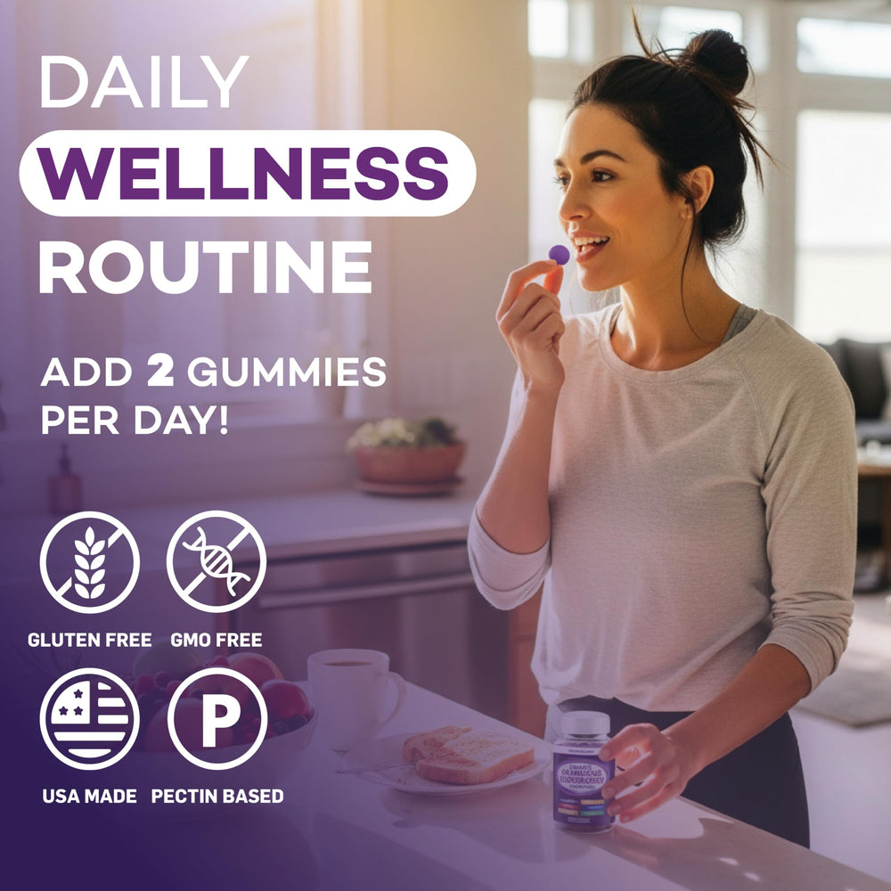 Nutrients including zinc, vitamin C, and vitamin D3 in gummies