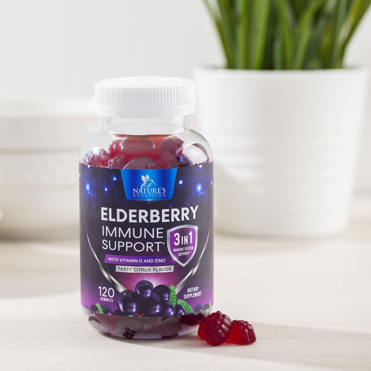 120-count elderberry immune support gummies package