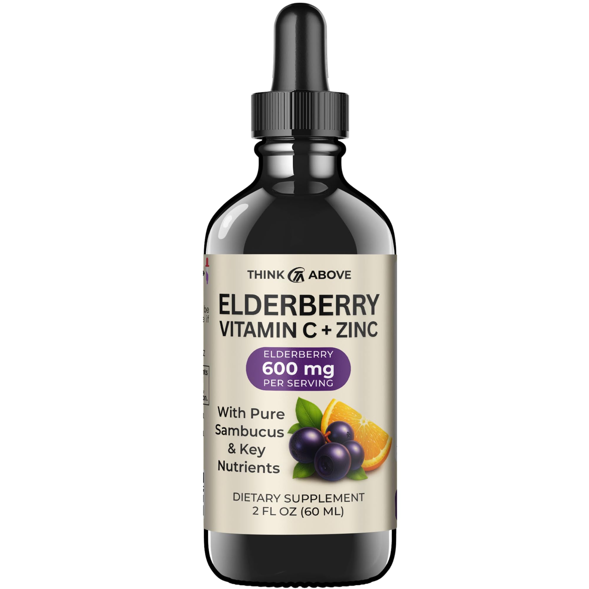 2 oz bottle of Elderberry Liquid Drops with Vitamin C & Zinc