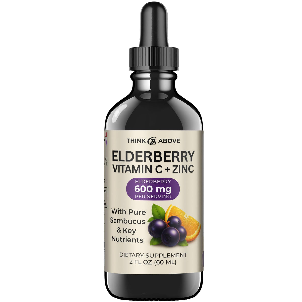 2 oz bottle of Elderberry Liquid Drops with Vitamin C & Zinc