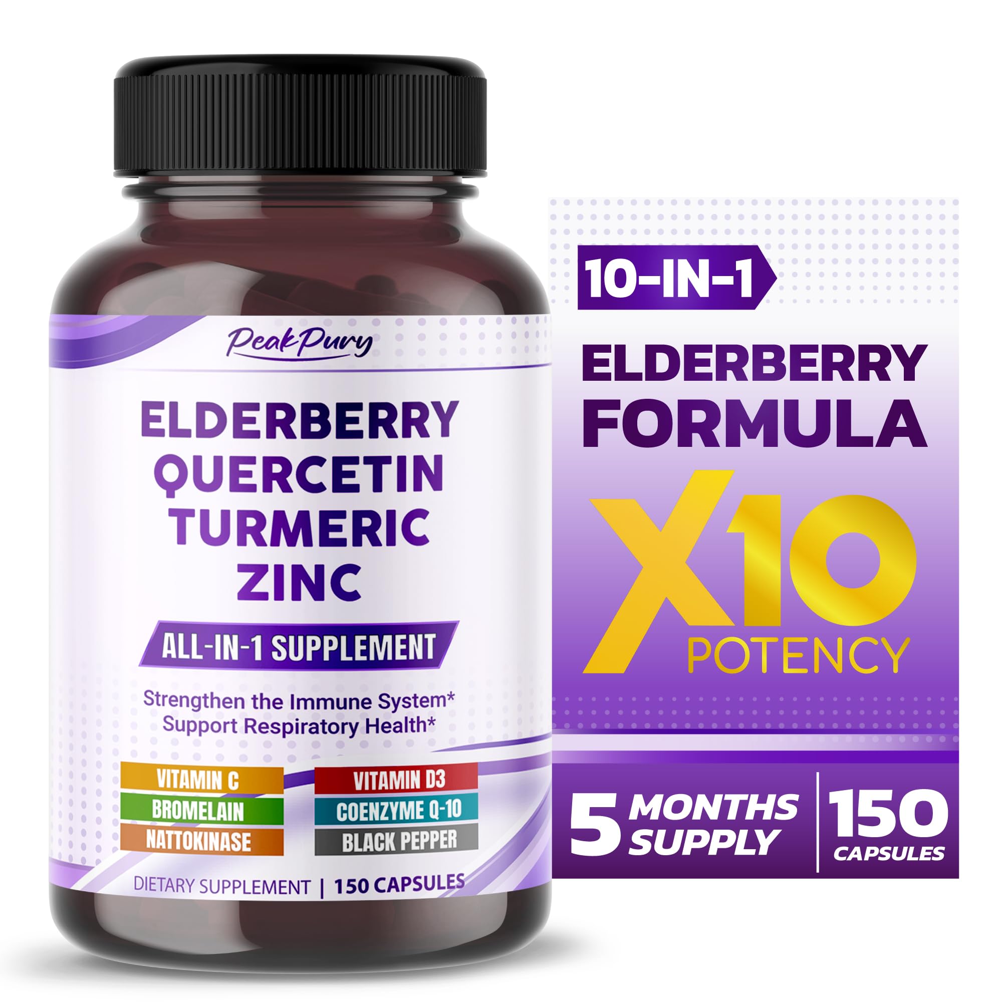 Bottle label for Elderberry Quercetin Turmeric Zinc supplement