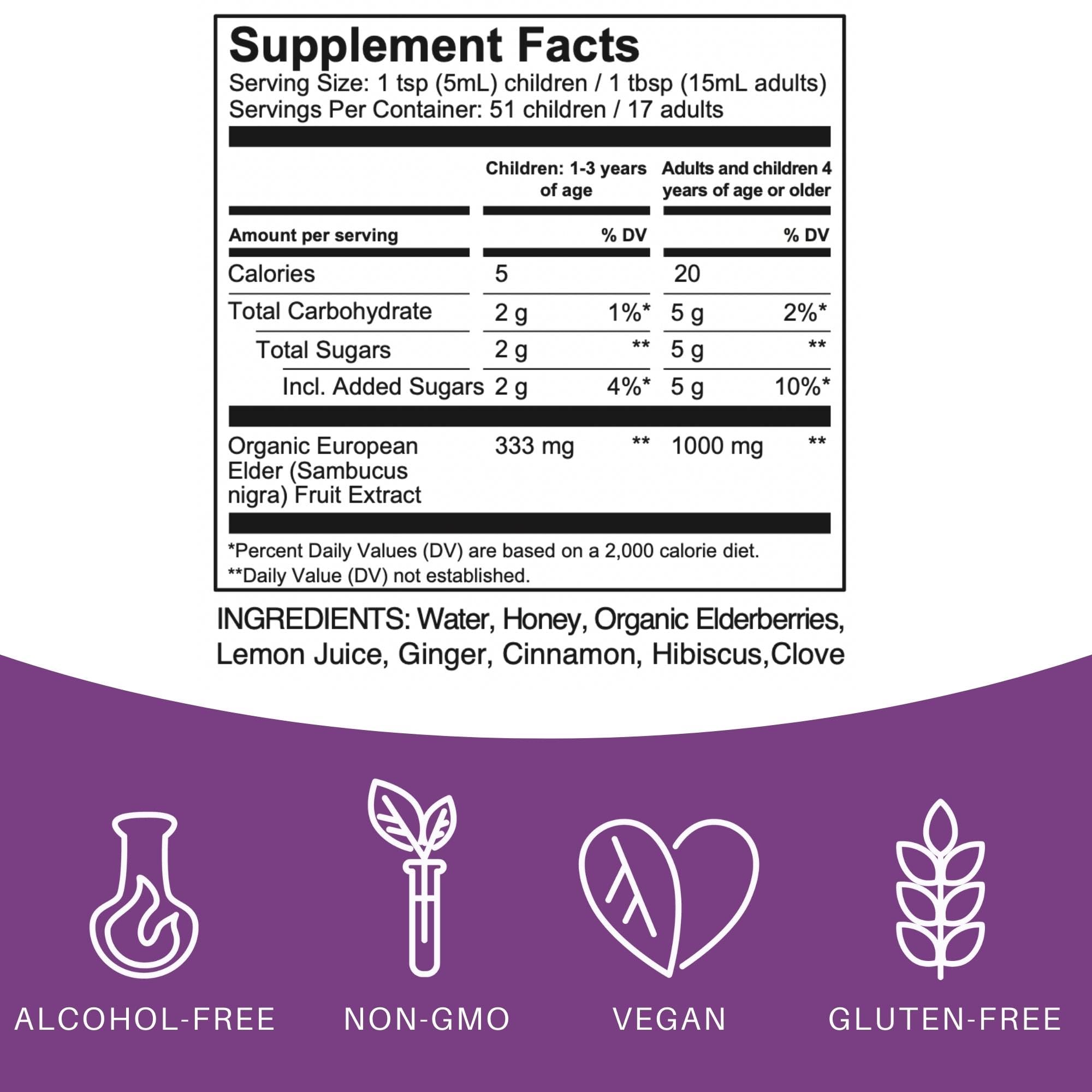 Elderlane Elderberry Syrup with immune-support ingredients for kids and adults