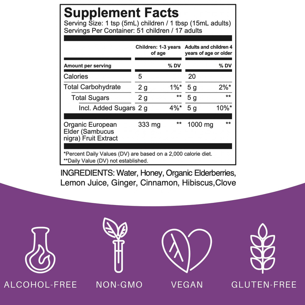 Elderlane Elderberry Syrup with immune-support ingredients for kids and adults