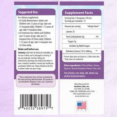 Label showing Made in USA on elderberry syrup bottle