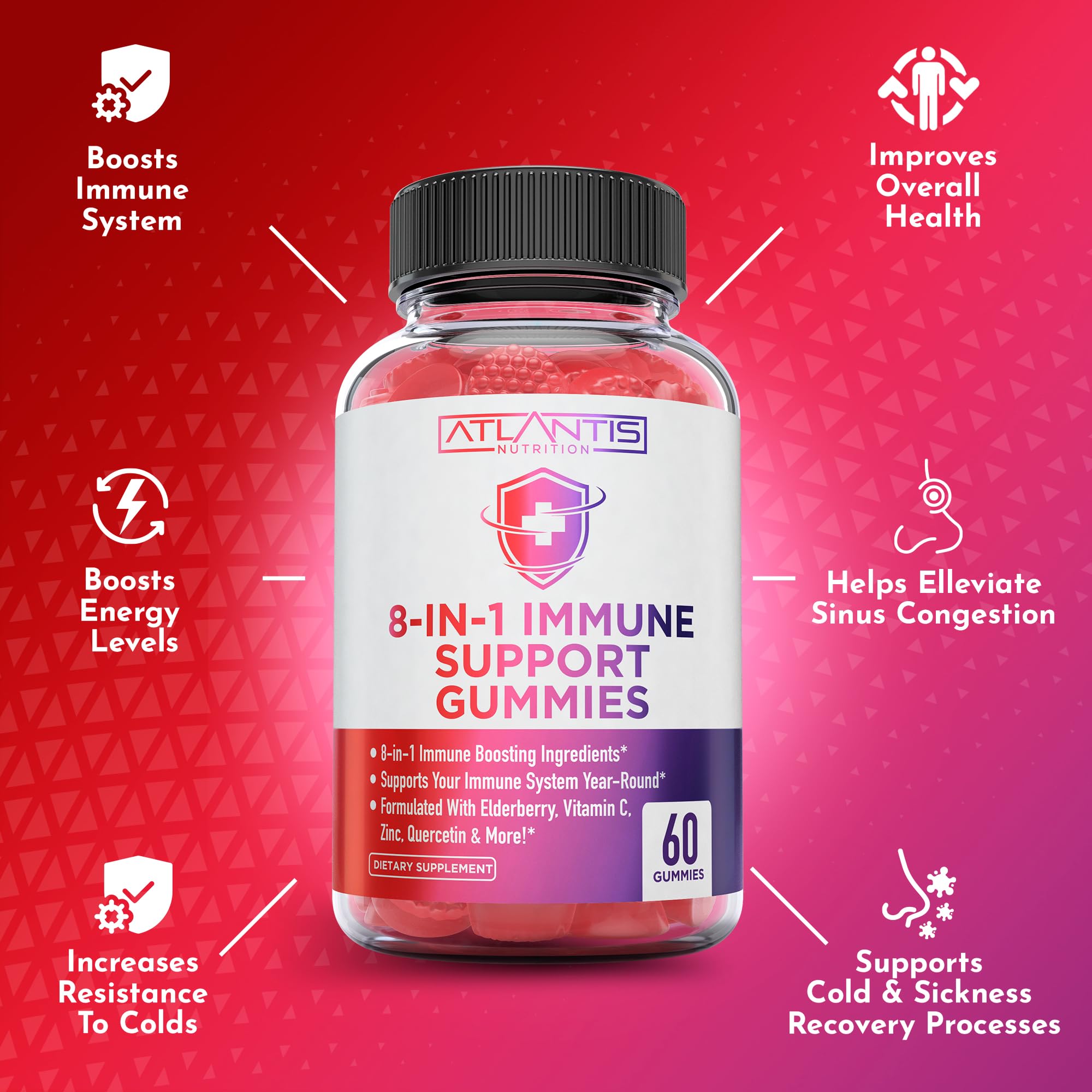Key ingredients including elderberry, vitamin C, zinc, quercetin, and astragalus