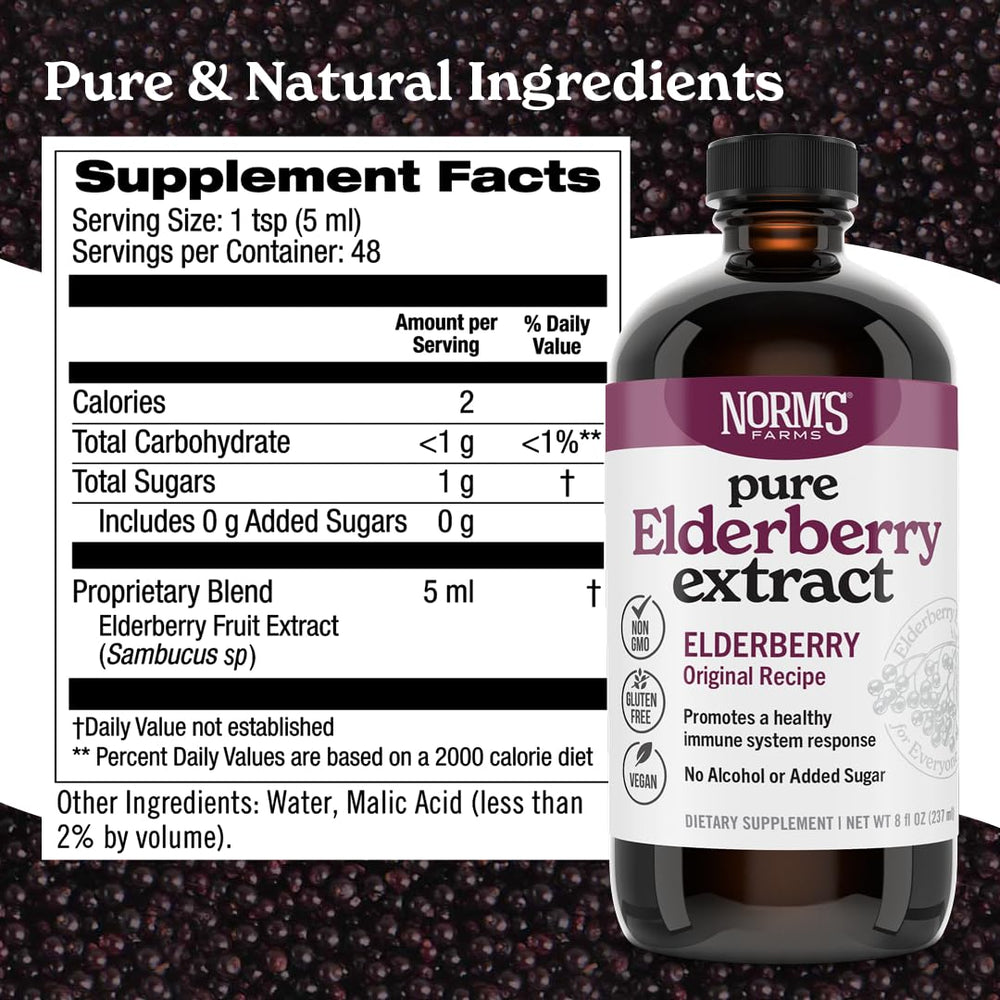 Norm's Farms Elderberry Extract 2-pack back label