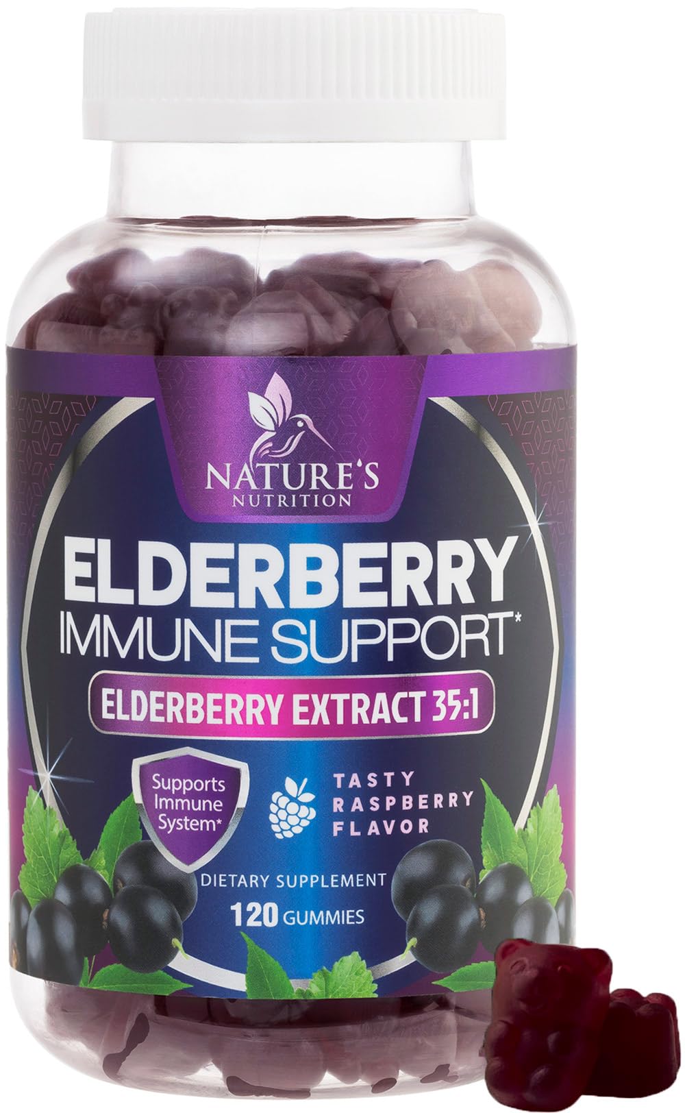Front view of Elderberry Immune Support Gummies bottle