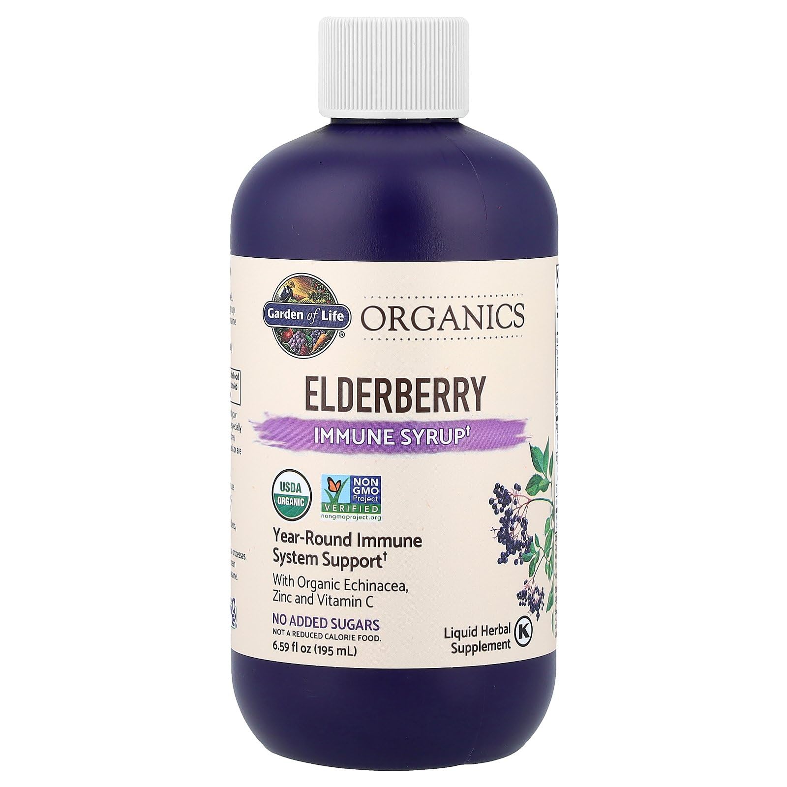 Sugar free icon on Elderberry Immune Syrup packaging