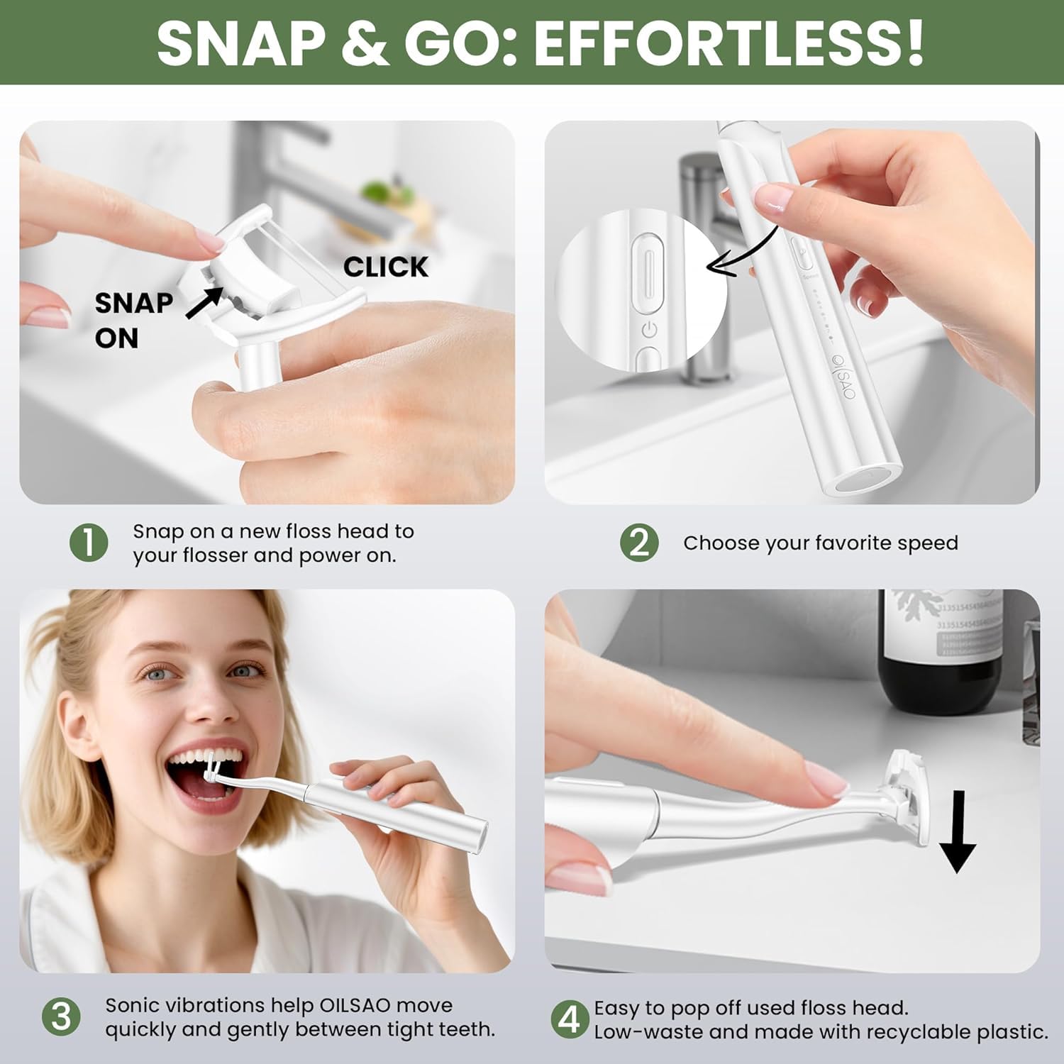 USB-C charging cable and storage base with the flosser