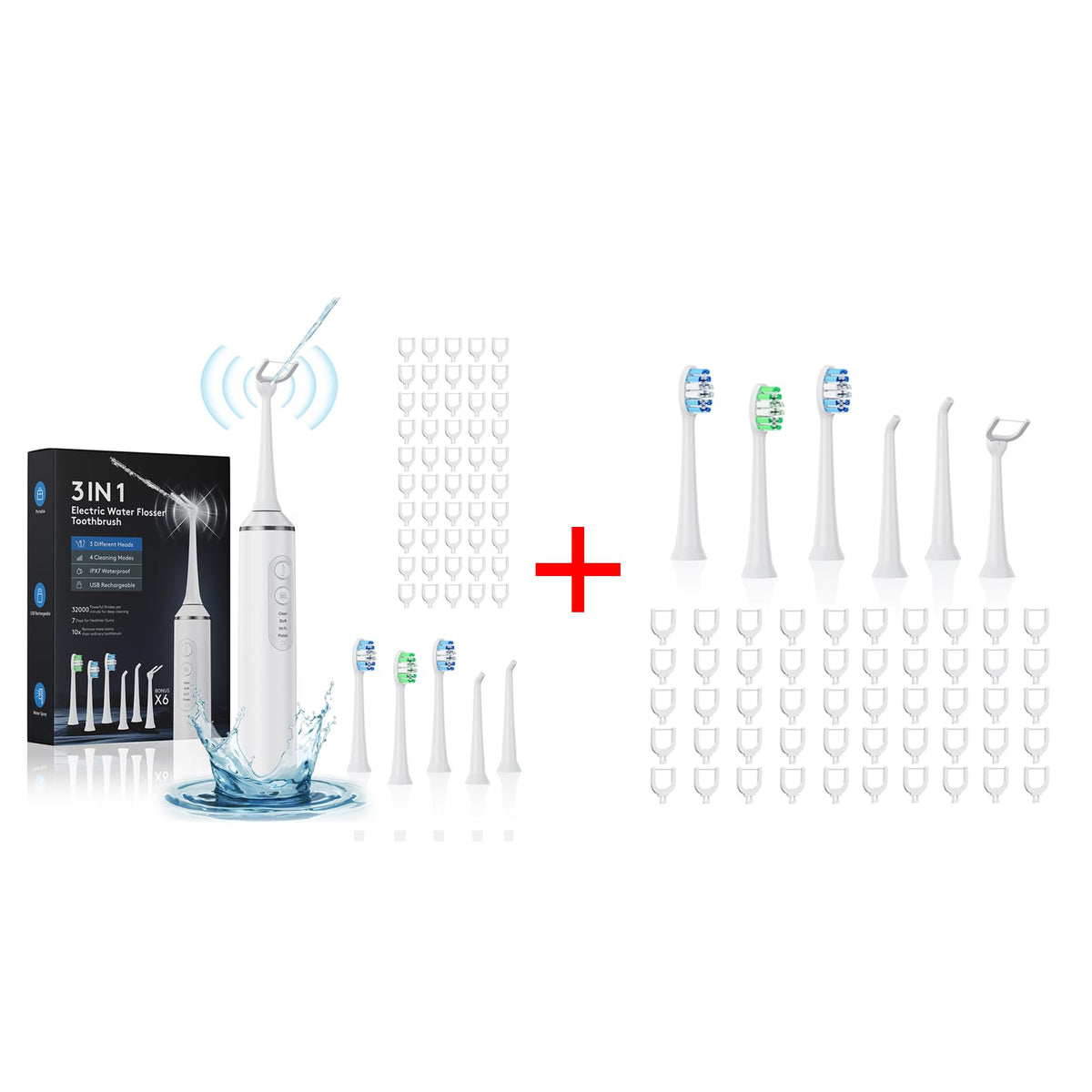 Electric flosser set with multiple heads