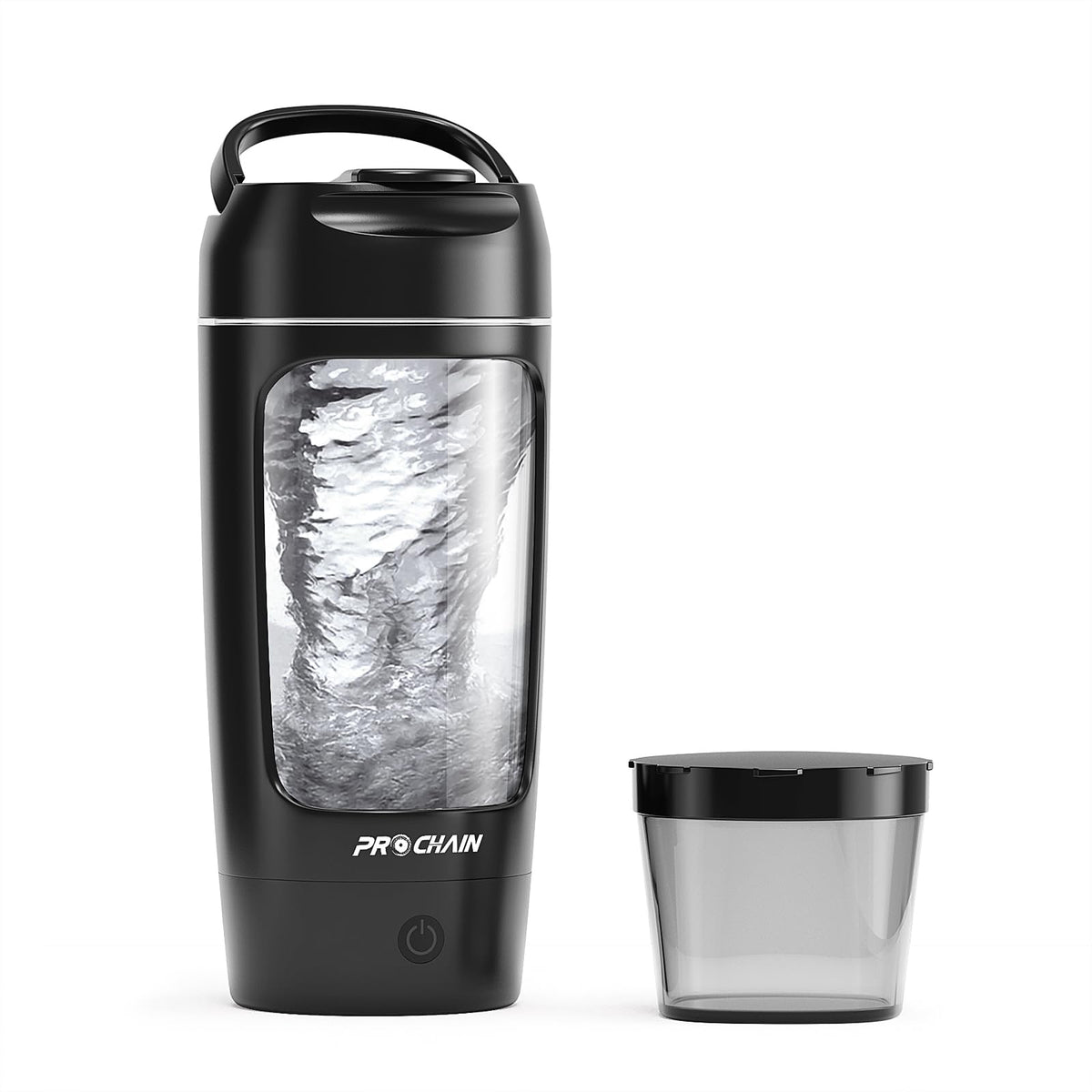 USB rechargeable protein shaker bottle with powder storage cup