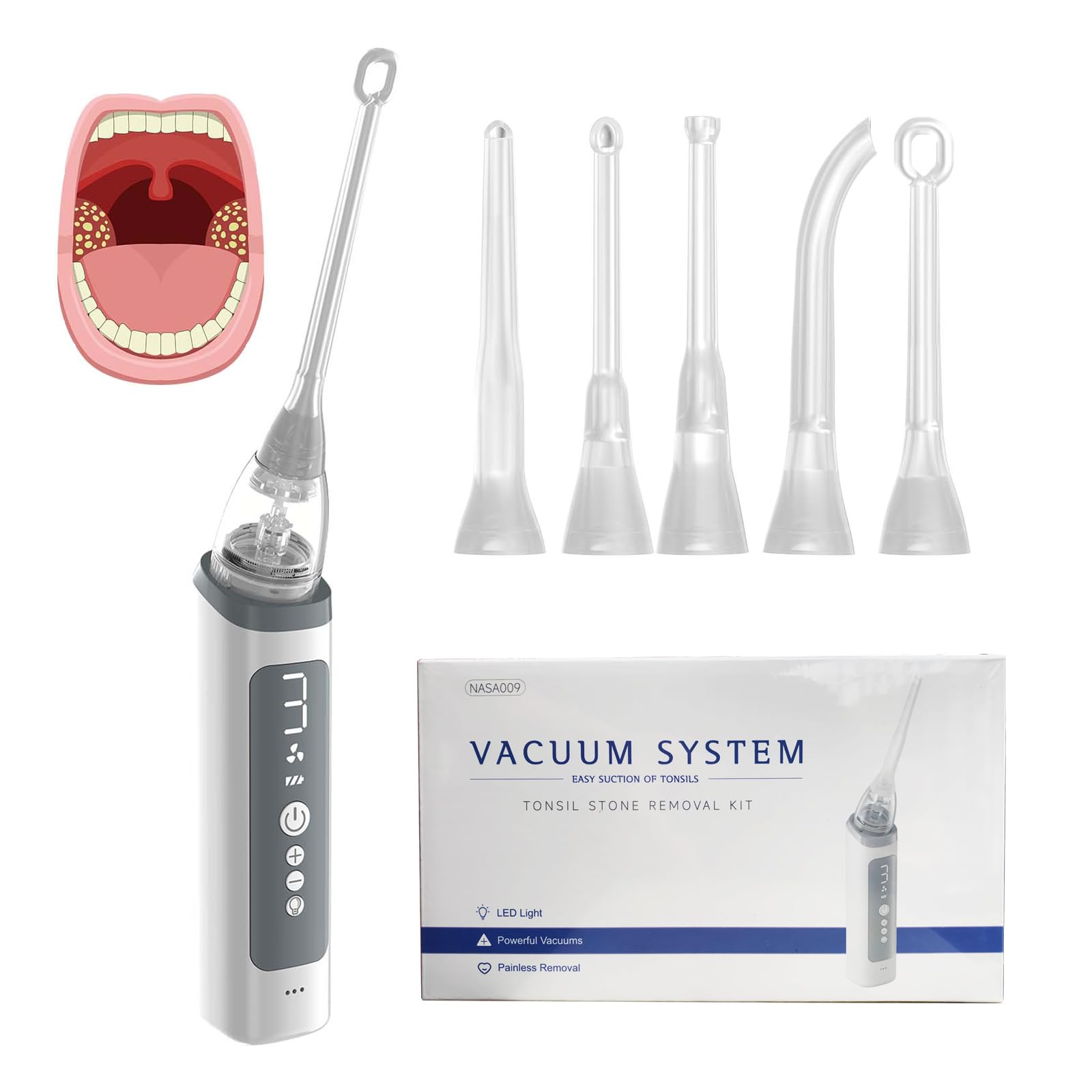 Electric Tonsil Stone Remover Kit with 5 attachments and LED light