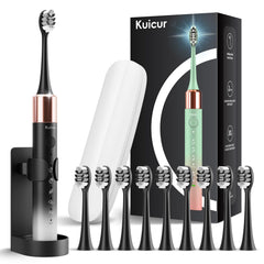 Electric toothbrush for adults and kids with 10 brush heads and travel case
