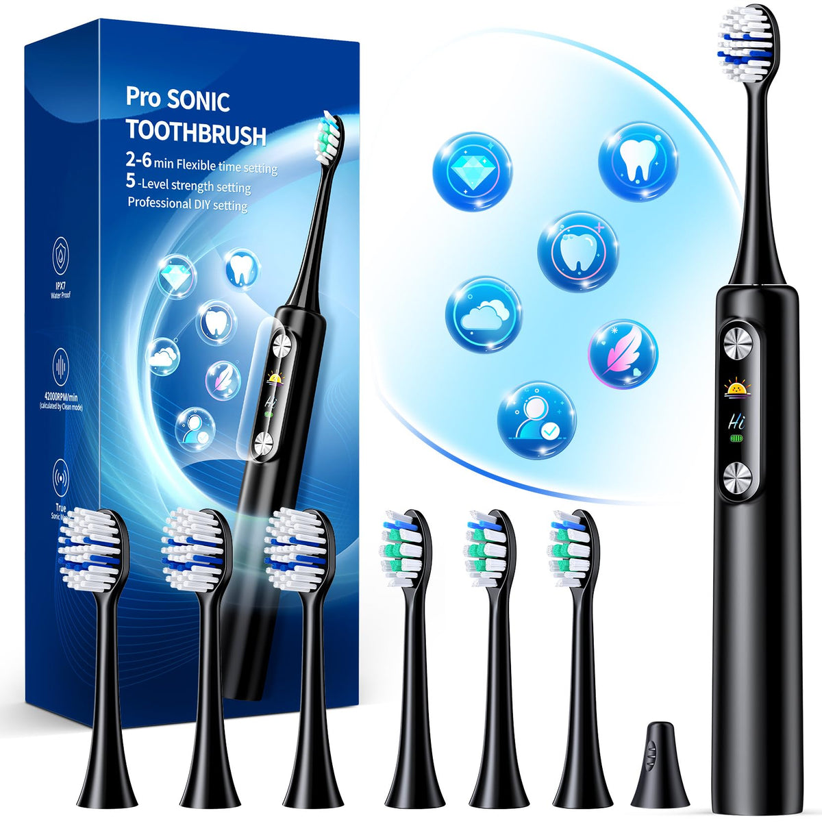 Adult electric toothbrush with LED display