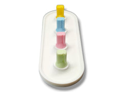 Vertical, space-saving design of Oral-B head holder on bathroom counter