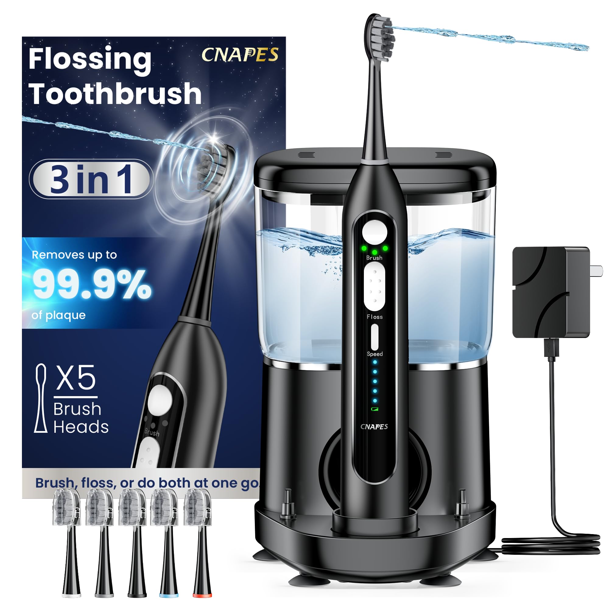 Electric toothbrush and water flosser 3-in-1 in a single handle