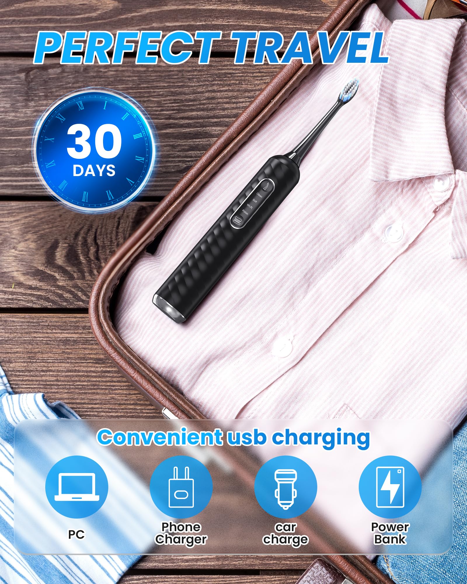 Portable travel setup of 3-in-1 toothbrush and water flosser