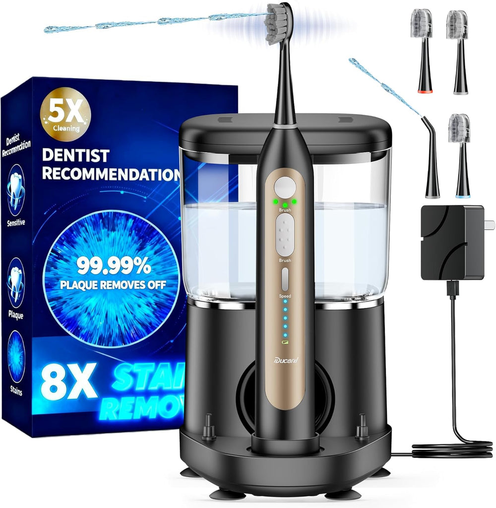 Front view of Electric Toothbrush with Water Flosser in black