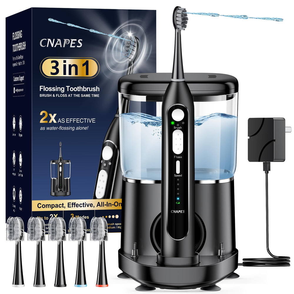 Electric toothbrush with integrated water flosser combo in sleek single handle