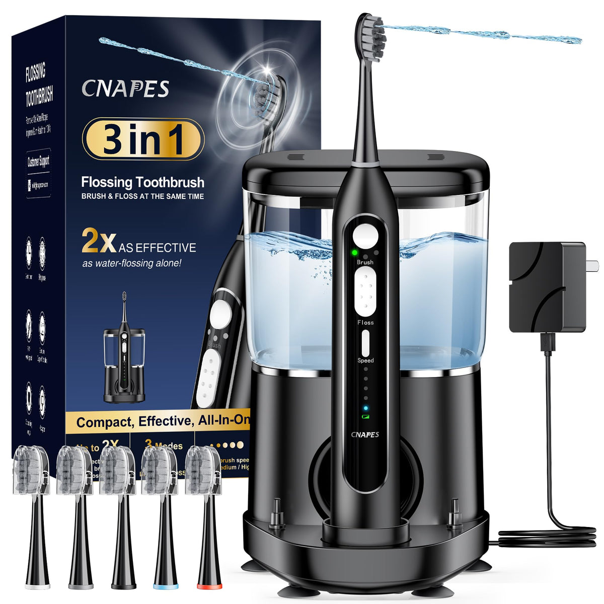 Electric toothbrush with integrated water flosser combo in sleek single handle