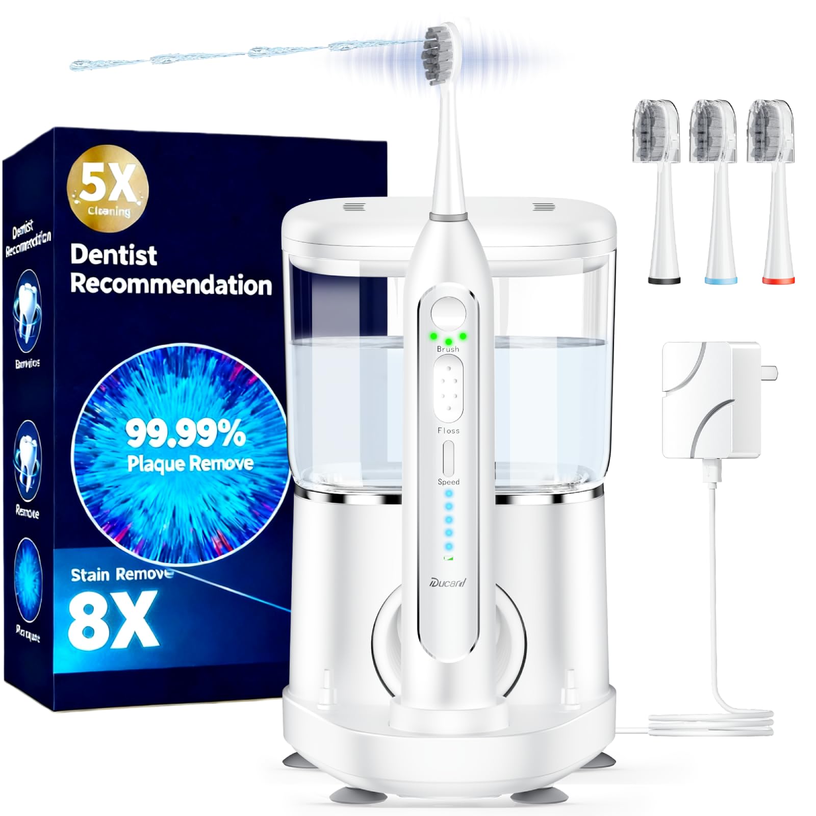 Ducard Electric Toothbrush with Water Flosser in white and blue