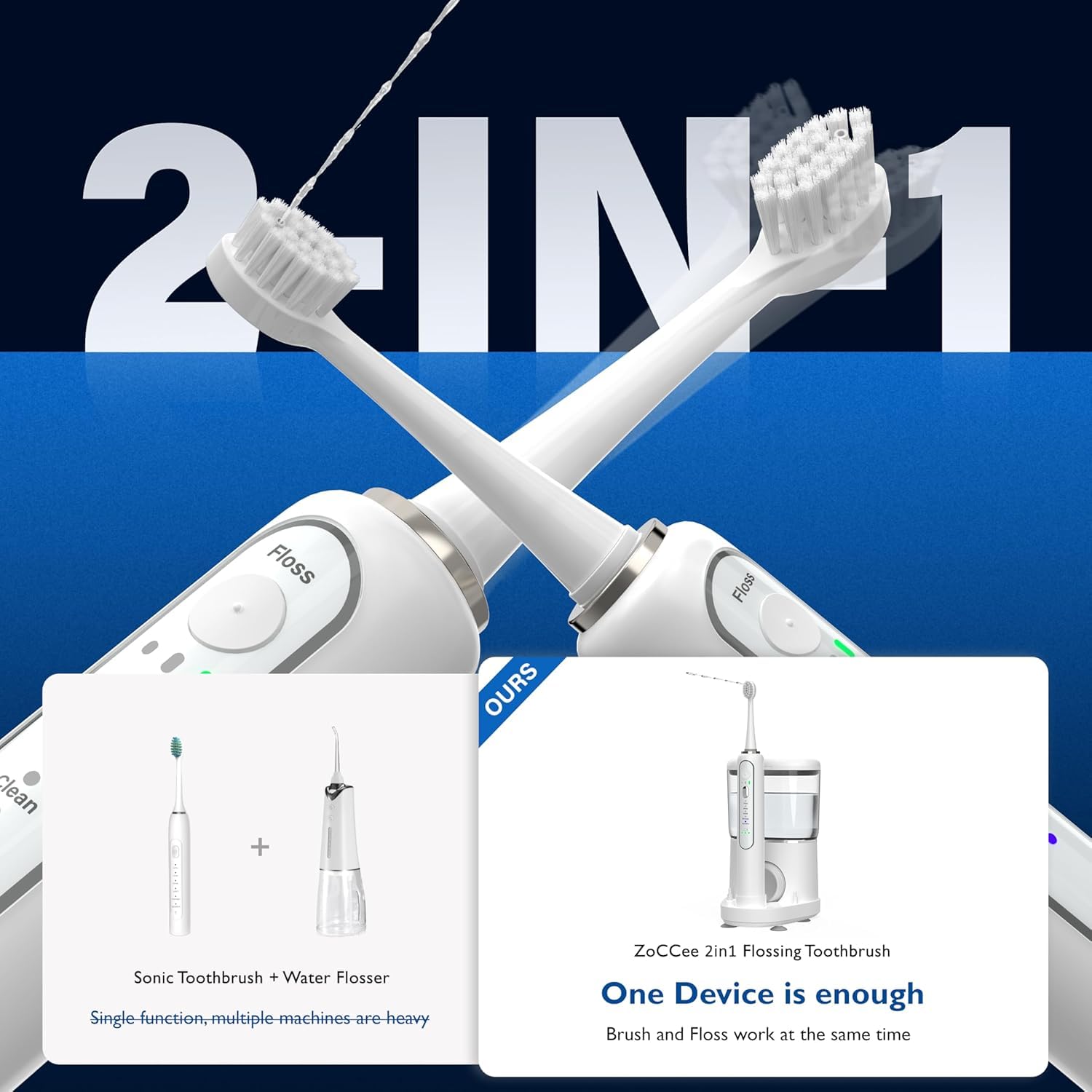 Side view of 3-in-1 cordless toothbrush and water flosser