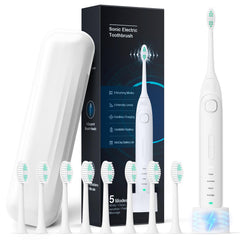 Front view of white electric toothbrush
