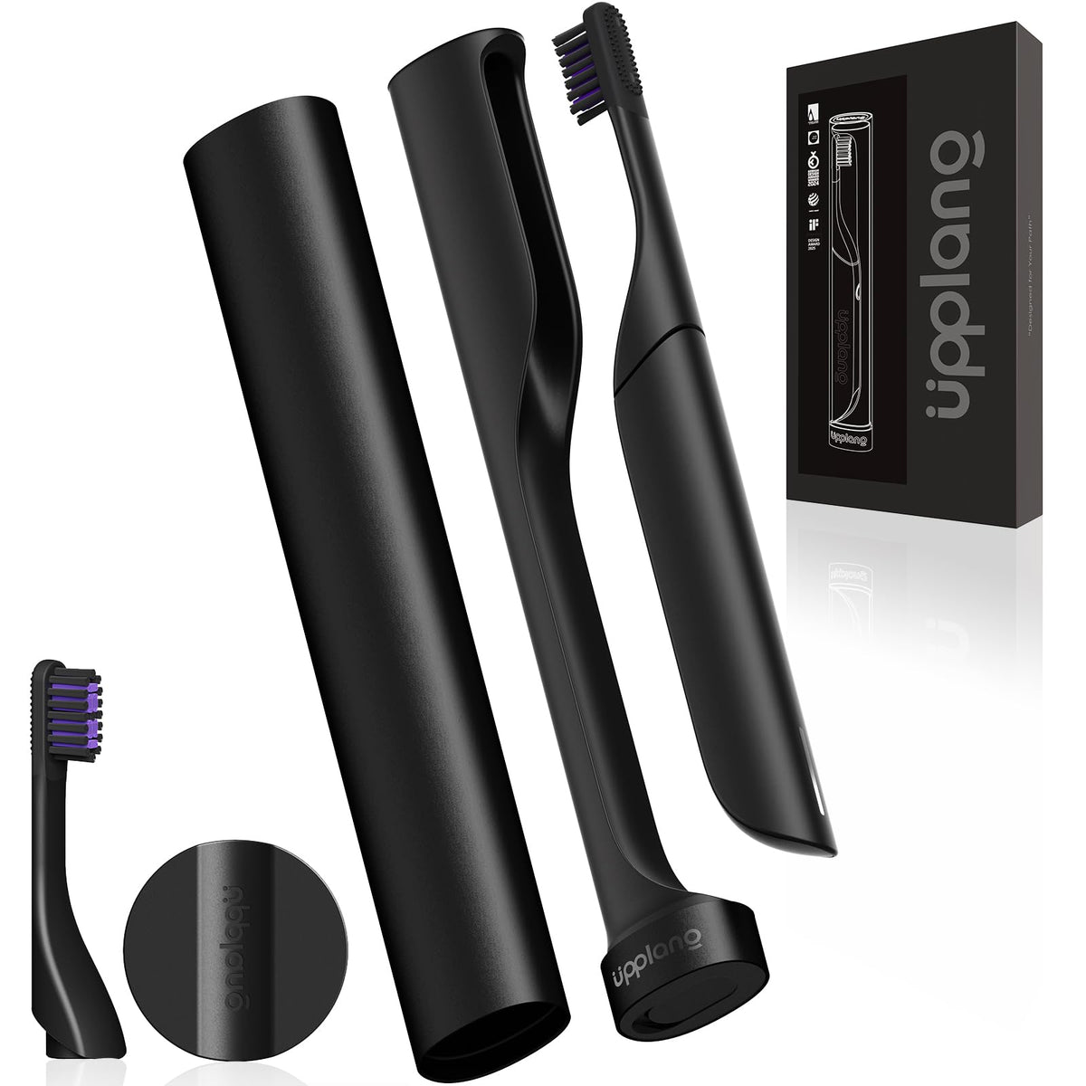 Electric toothbrush in black, front view