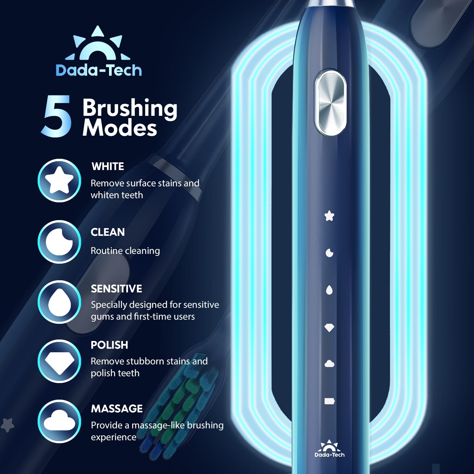 Five cleaning modes: White, Clean, Sensitive, Polish, Massage