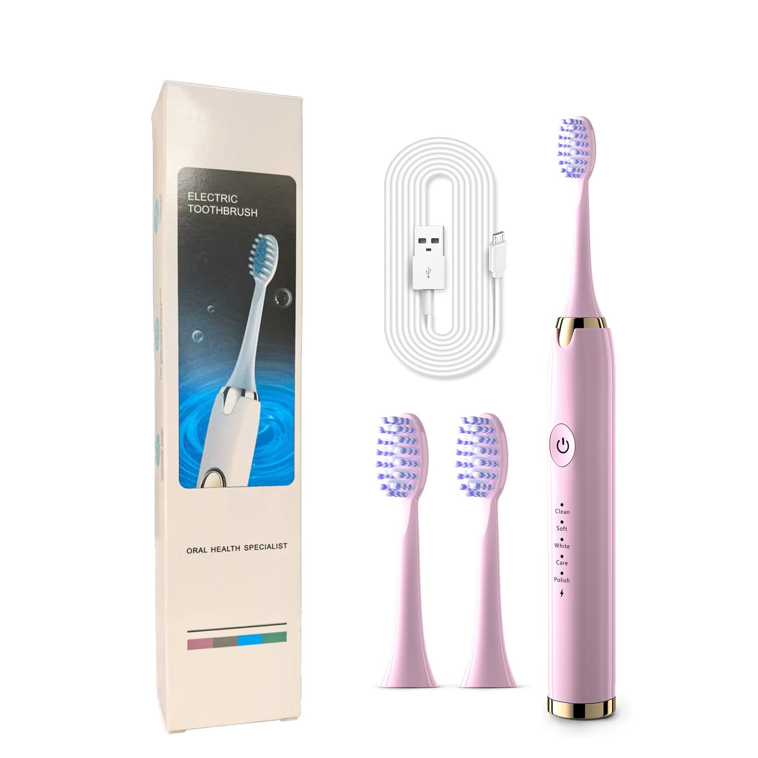 Electric toothbrush white and pink front view