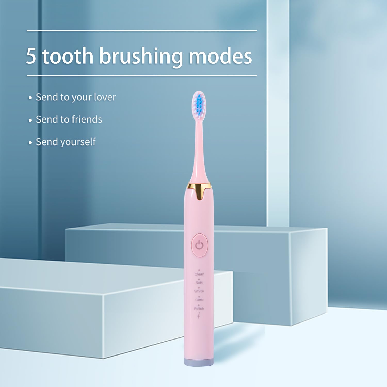 Electric toothbrush white and pink side view
