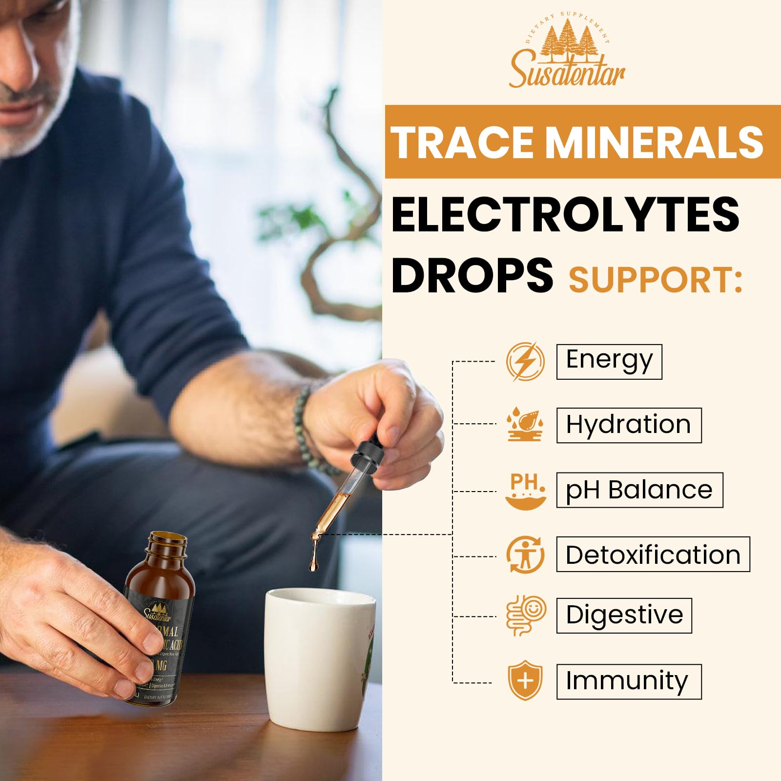 Natural electrolytes and fulvic acid promoting pH balance