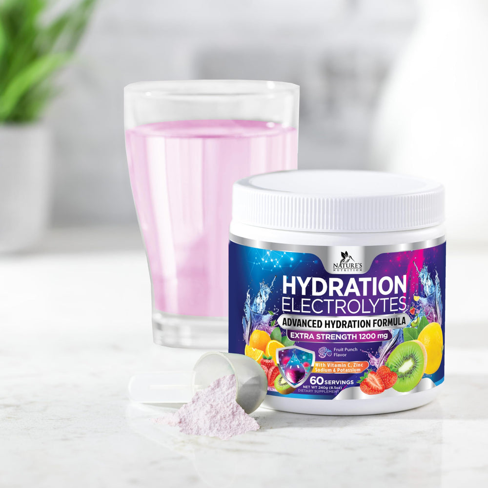 Fruit-flavored electrolyte supplement in tub with 60 servings.