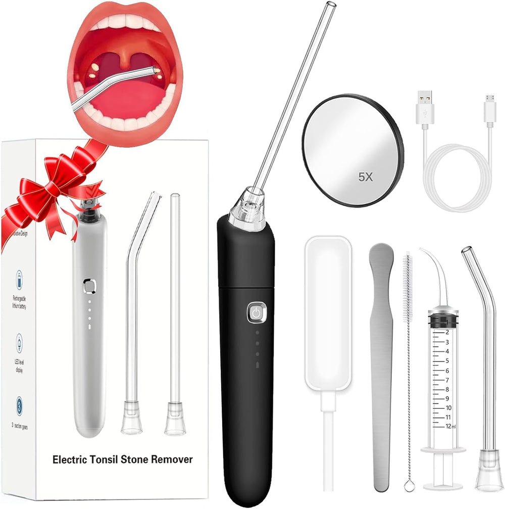 Front view of Electronic Tonsil Stone Remover Kit with all components