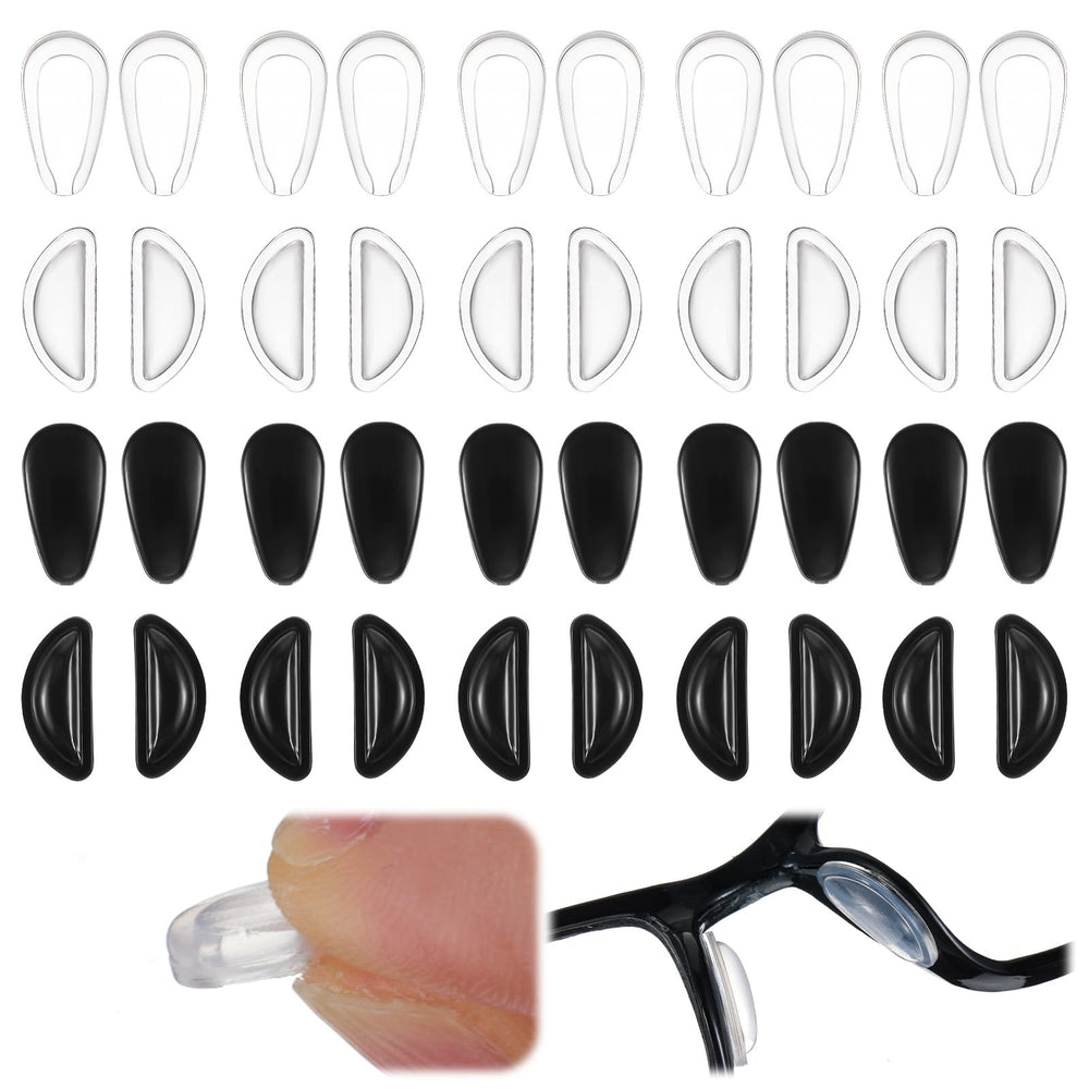 Elegaperma silicone nose pads for eyeglasses – set of 20 pairs (black and clear)