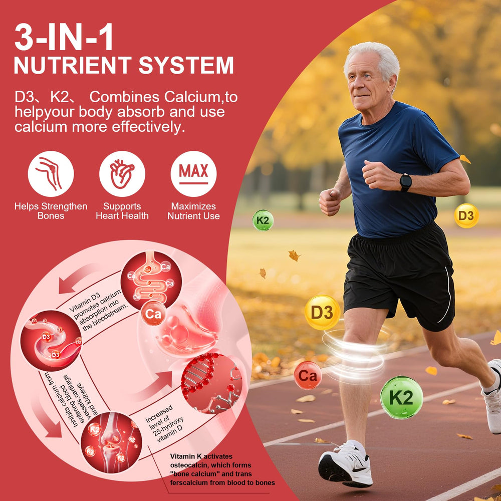 Ingredients panel showing D3, K2 MK-7 and liposomal calcium