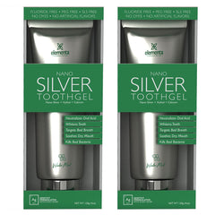 Close-up of Elementa Silver Wintermint Tooth Gel being applied for whitening