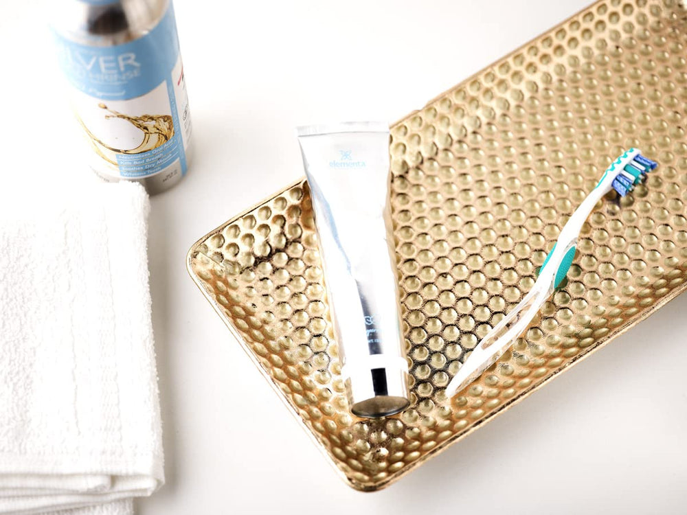 Daily oral care routine with Elementa Silver Wintermint toothpaste