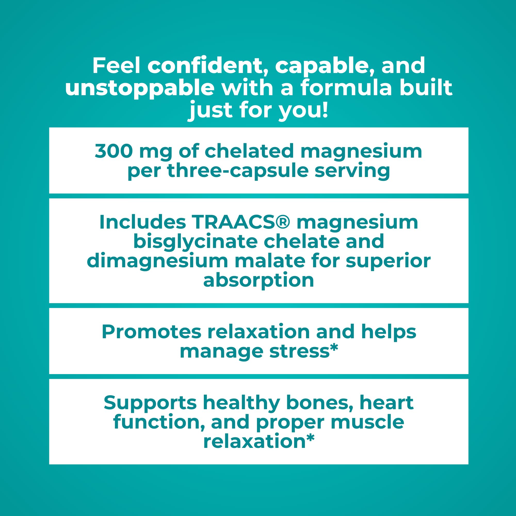 Nutrition facts showing 300 mg elemental magnesium per serving