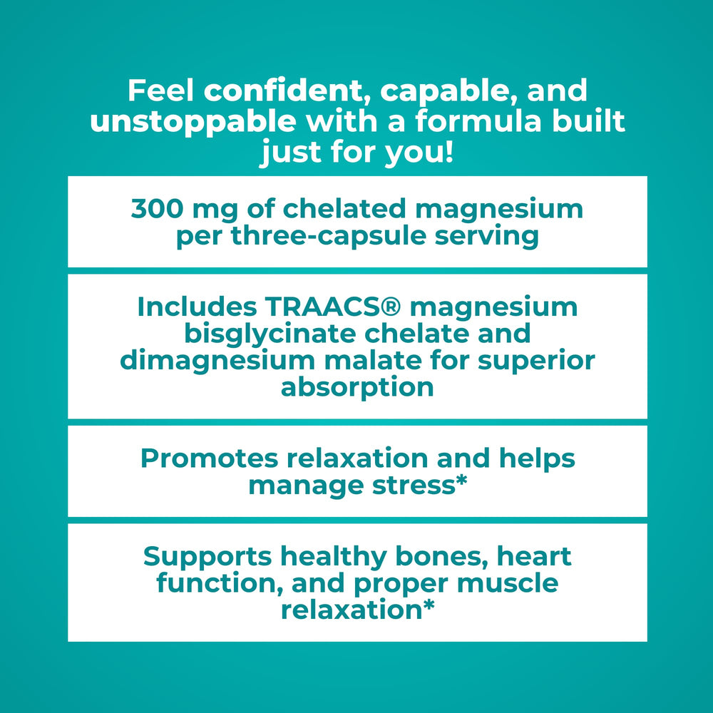 Nutrition facts showing 300 mg elemental magnesium per serving