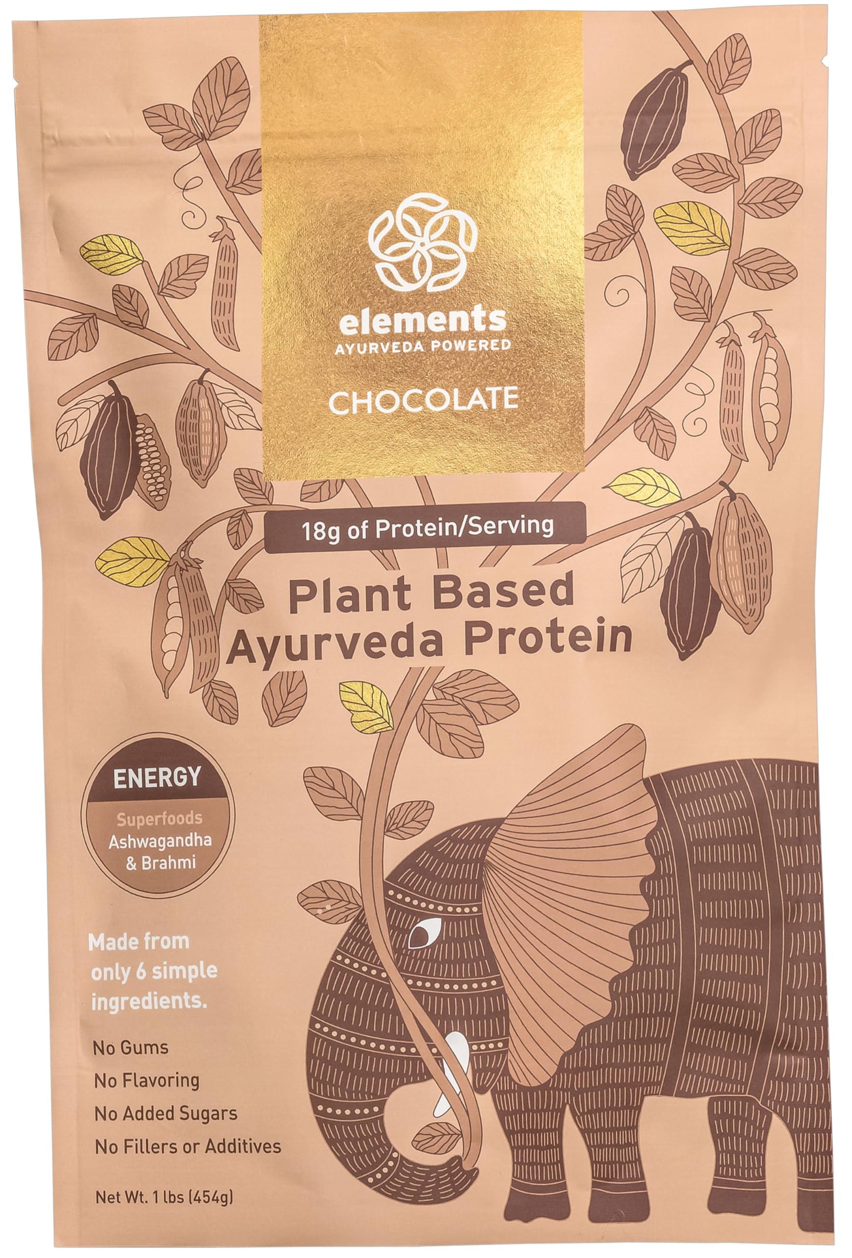 Elements Truffles protein powder tub closeup for vegan shakes and meals