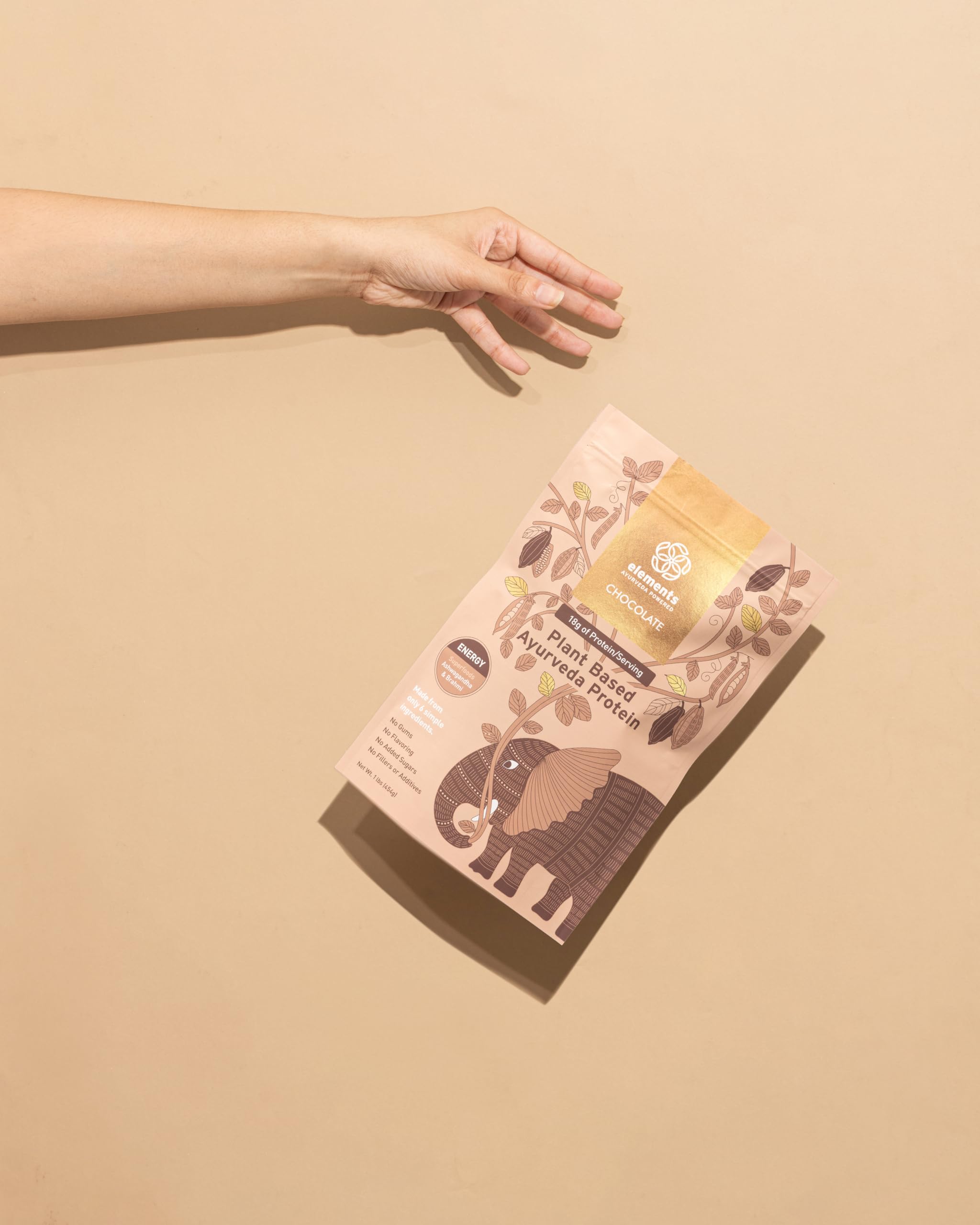 Elements Truffles yellow pea protein scoop emphasizing high-protein content for meals