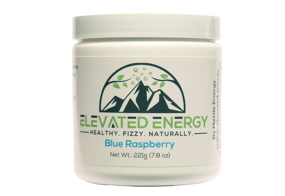 Canister of Elevated Energy Blue Raspberry powder drink mix